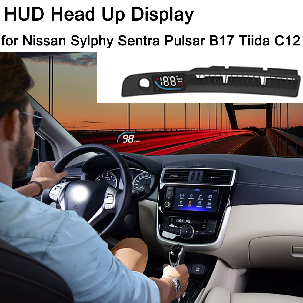 for Nissan Sylphy Sentra Pulsar B17 Tiida C12 Auto HUD Display Projector Alarm Head Up Display Speedometer