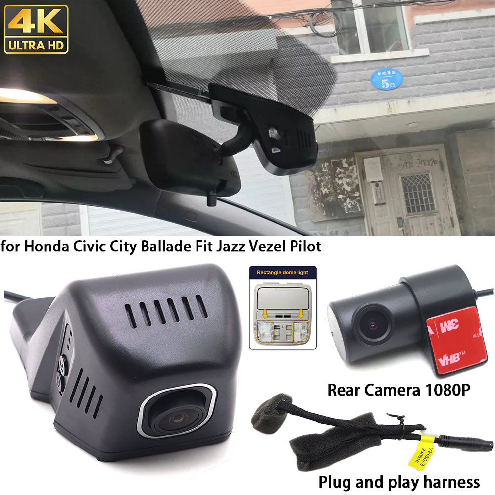 for Honda Civic City Ballade Fit Jazz Vezel Pilot 2160P 4K Dash Cam Wifi Camera Video Recorder