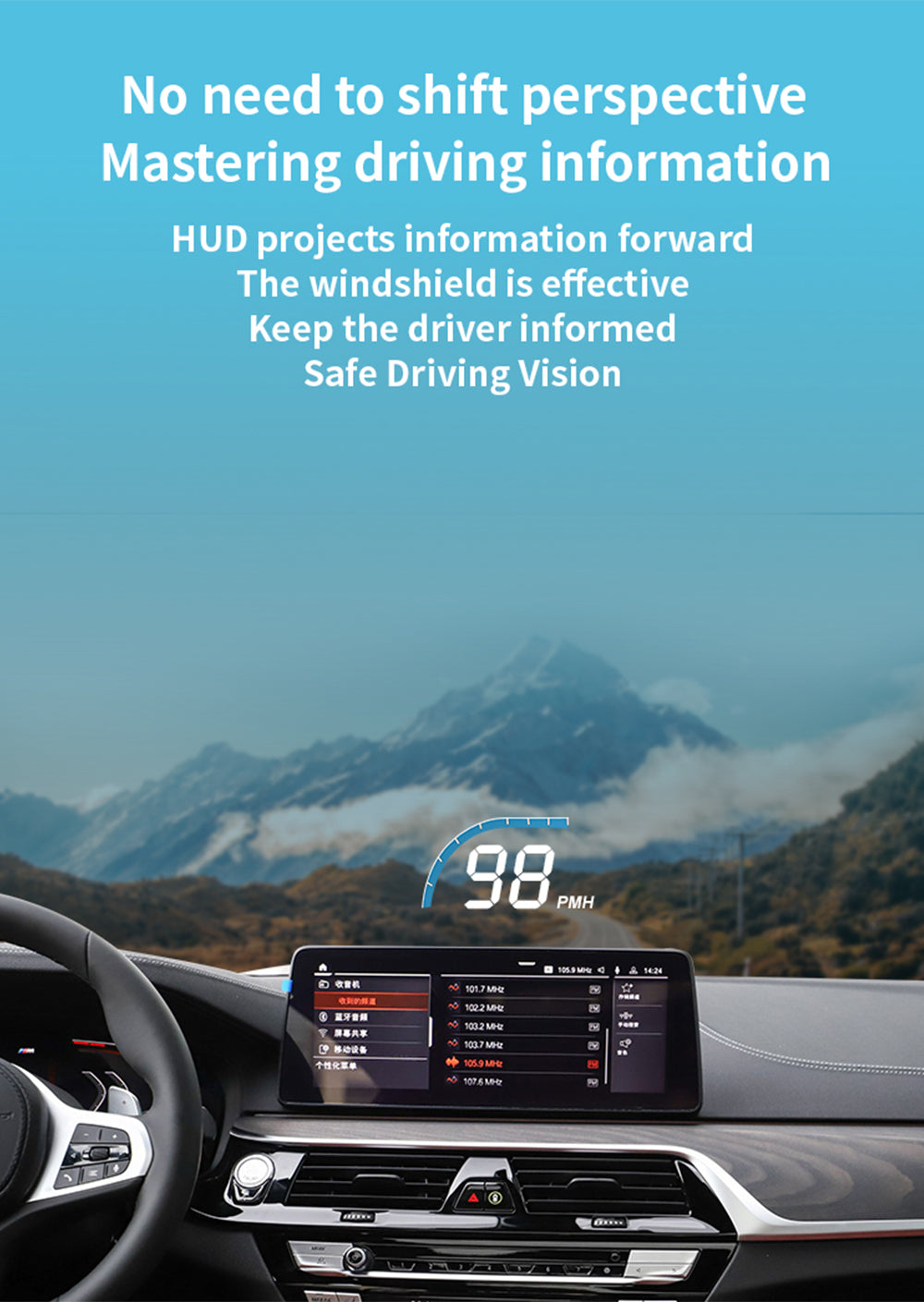 for BMW 5 Series F10 F11 F07 2011-2017 Auto HUD Display Projector Alarm Head Up Display Speedometer