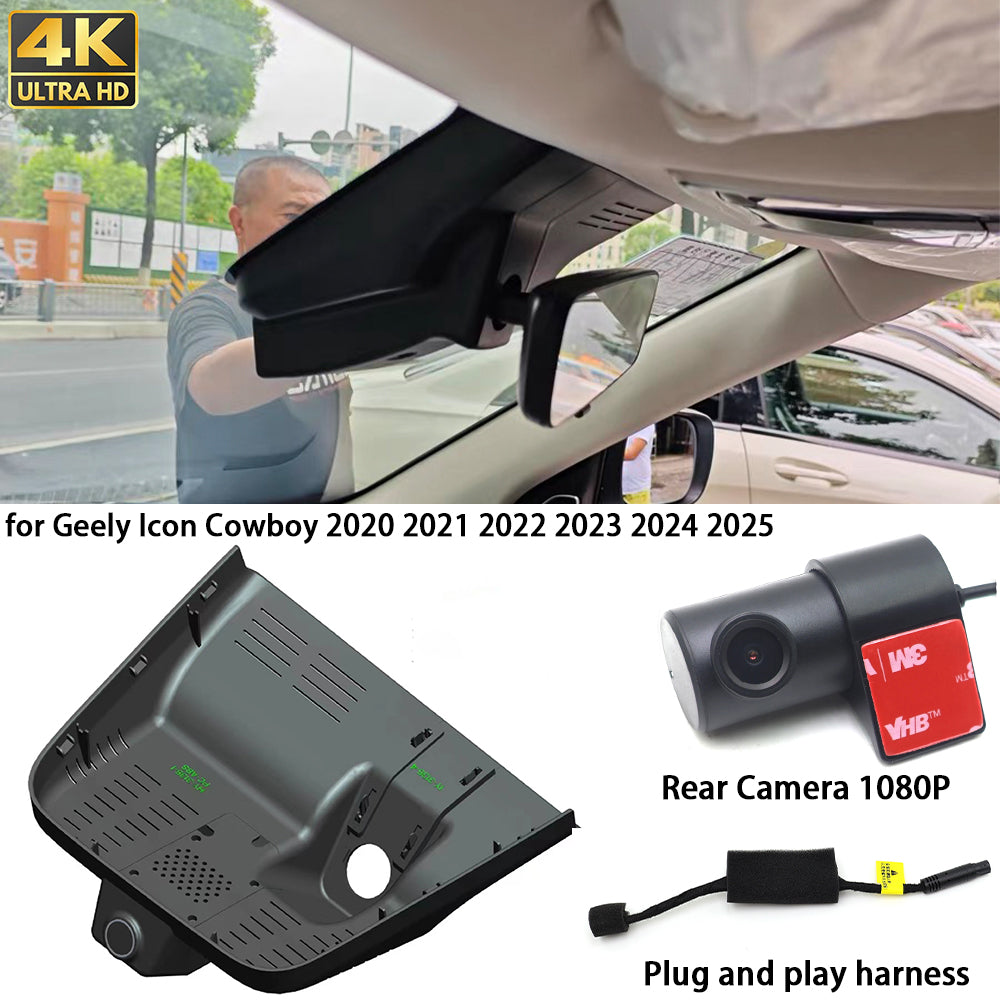 for Geely Icon Cowboy 2020 2021 2022 2023 2024 2025 4K Dash Cam Wifi Camera Video Recorder