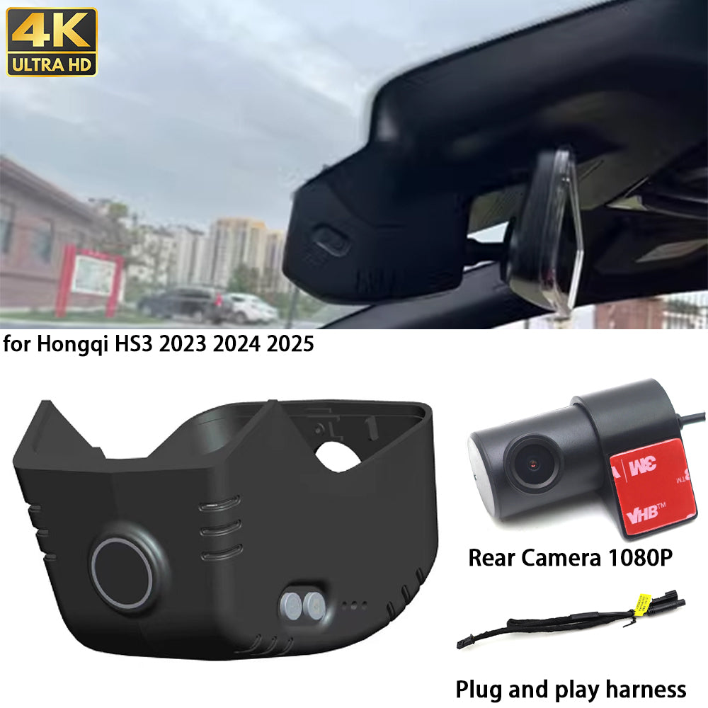 for Hongqi HS3 2023 2024 2025 HUD 4K Dash Cam Wifi Camera Video Recorder
