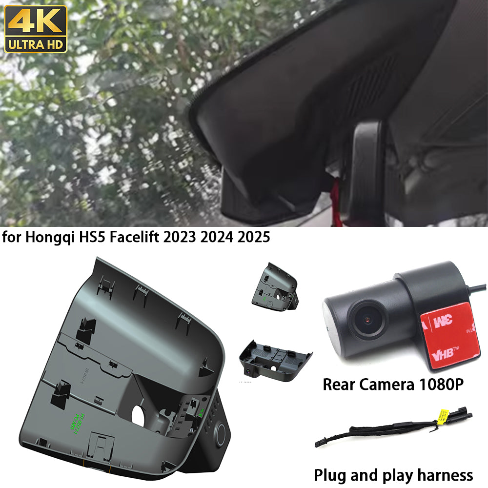for Hongqi HS5 Facelift 2023 2024 2025 4K Dash Cam Wifi Camera Video Recorder