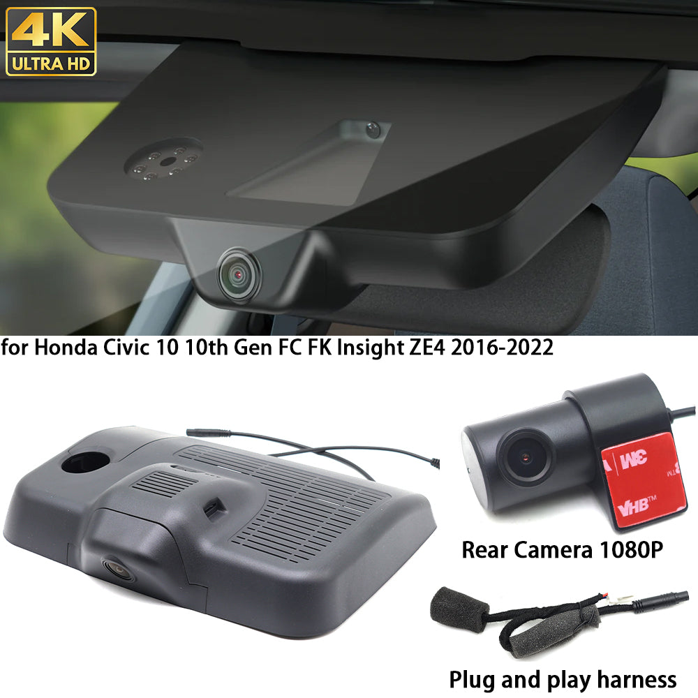 for Honda Civic 10 10th Gen FC FK Insight ZE4 2016-2022 2160P 4K Dash Cam Wifi Camera Video Recorder