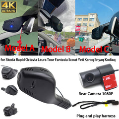 for Skoda Rapid Octavia Laura Tour Fantasia Scout Yeti Karoq Enyaq Kodiaq 4K Dash Cam Wifi Camera Video Recorder