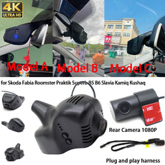 for Skoda Fabia Roomster Praktik Superb B5 B6 Slavia Kamiq Kushaq 4K Dash Cam Wifi Camera Video Recorder