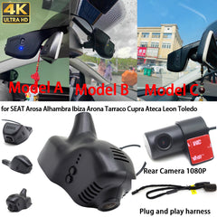 for SEAT Arosa Alhambra Ibiza Arona Tarraco Cupra Ateca Leon Toledo 4K Dash Cam Wifi Camera Video Recorder