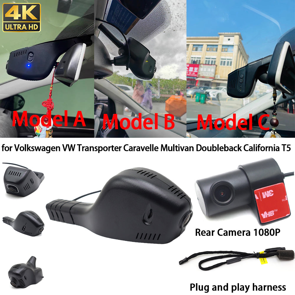 for Volkswagen VW Transporter Caravelle Multivan Doubleback California T5 4K Dash Cam Wifi Camera Video Recorder