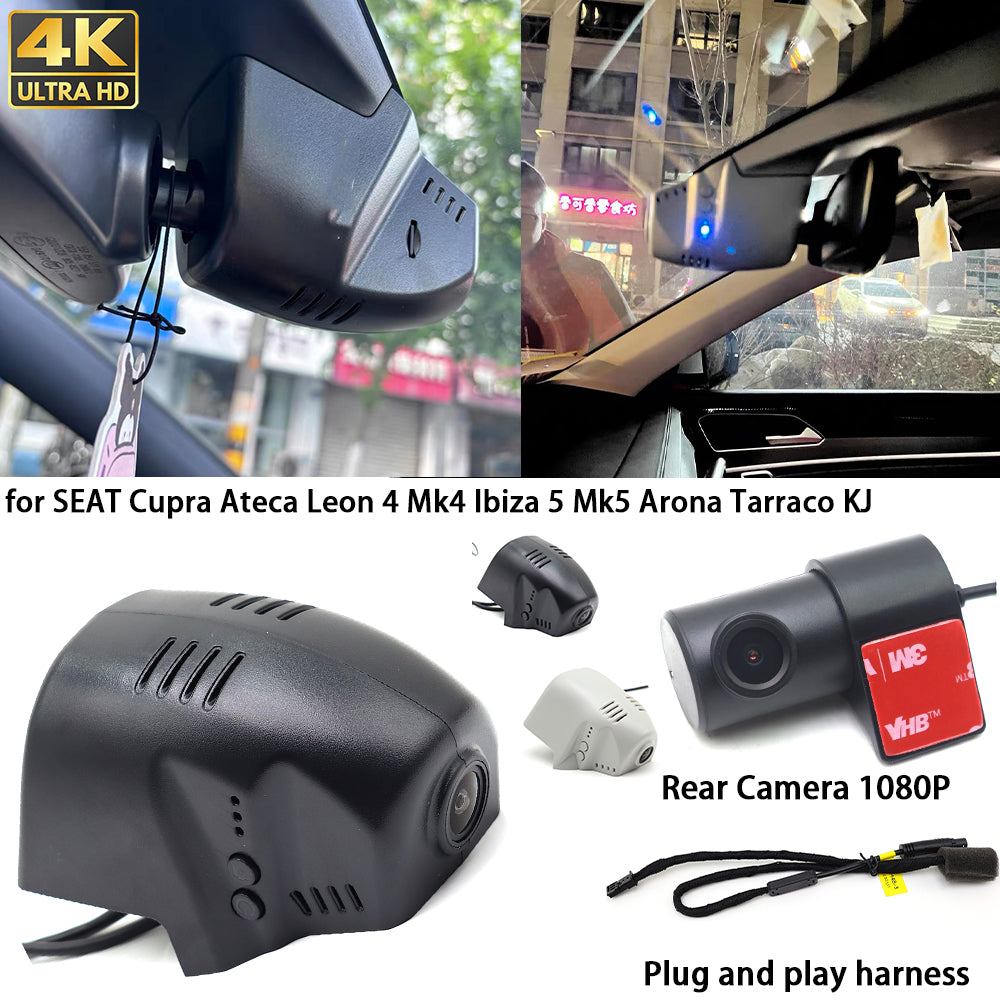 for SEAT Cupra Ateca Leon 4 Mk4 Ibiza 5 Mk5 Arona Tarraco KJ 4K Dash Cam Wifi Camera Video Recorder