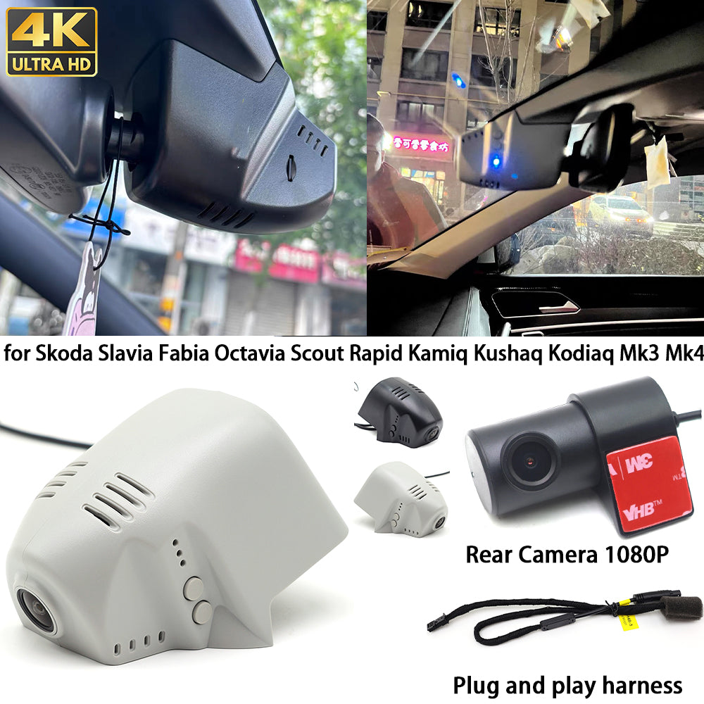 for Skoda Slavia Fabia Octavia Scout Rapid Kamiq Kushaq Kodiaq Mk3 Mk4 4K Dash Cam Wifi Camera Video Recorder
