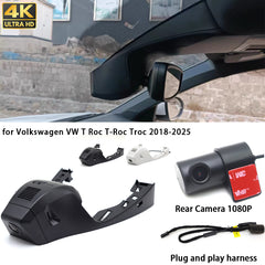 for Volkswagen VW T Roc T-Roc Troc 2018-2025 4K Dash Cam Wifi Camera Video Recorder