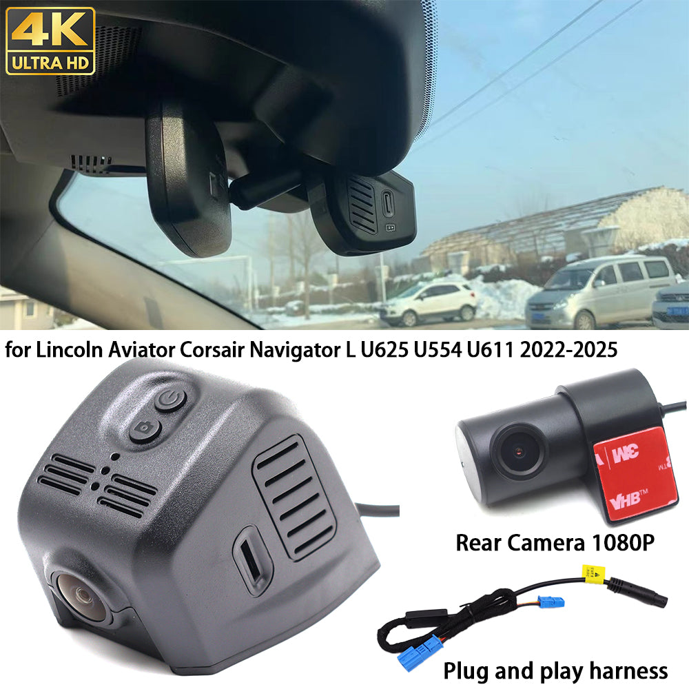 for Lincoln Aviator Corsair Navigator L U625 U554 U611 2022-2025 HUD 4K Dash Cam Wifi Camera Video Recorder