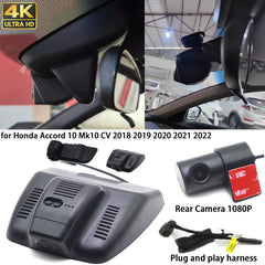 for Honda Accord 10 Mk10 CV 2018 2019 2020 2021 2022 4K Dash Cam Wifi Camera Video Recorder