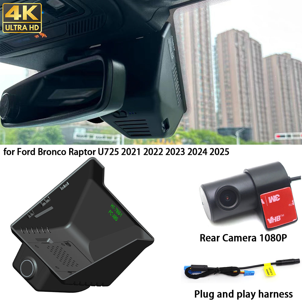 for Ford Bronco Raptor U725 2021 2022 2023 2024 2025 4K Dash Cam Wifi Camera Video Recorder