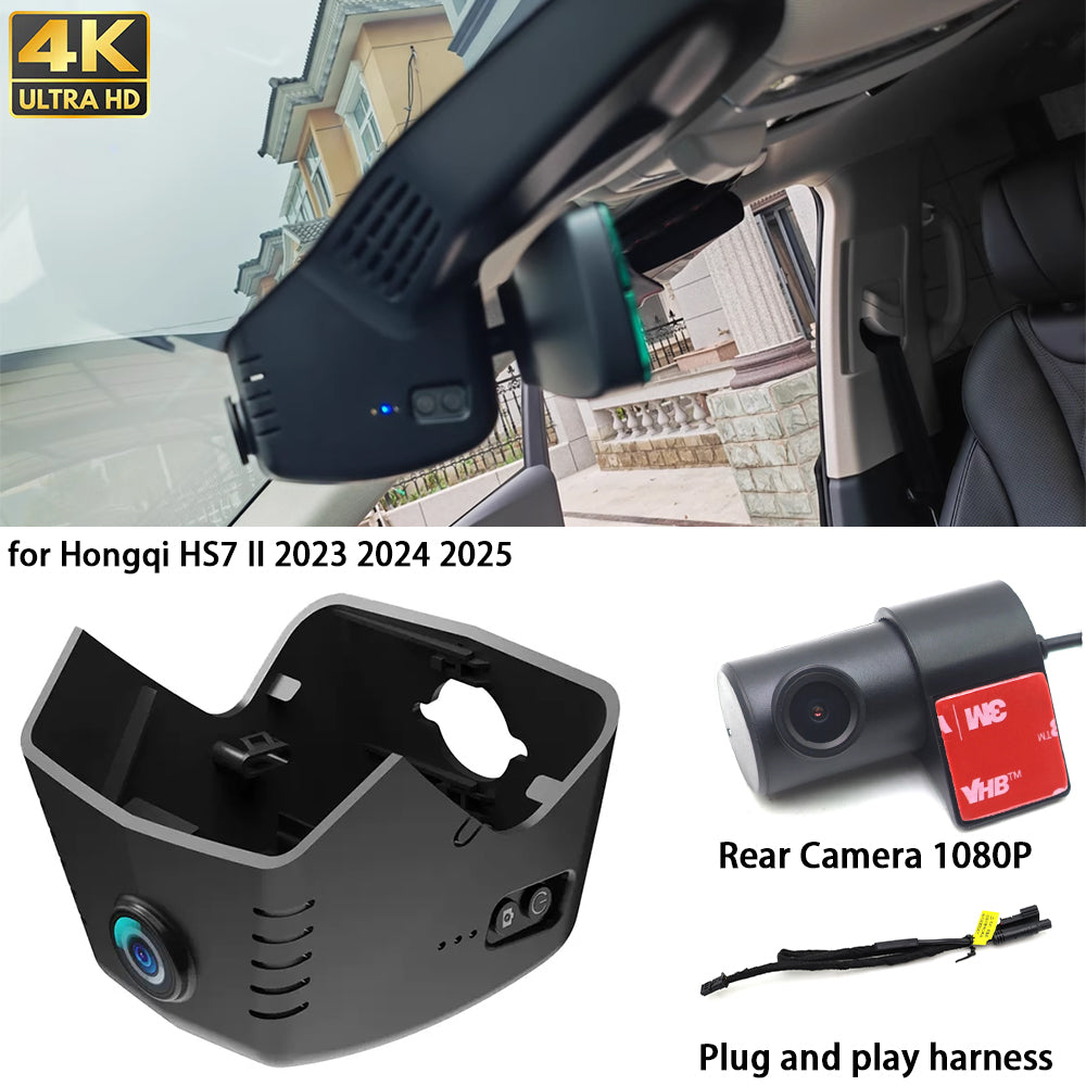 for Hongqi HS7 II 2023 2024 2025 HUD 4K Dash Cam Wifi Camera Video Recorder