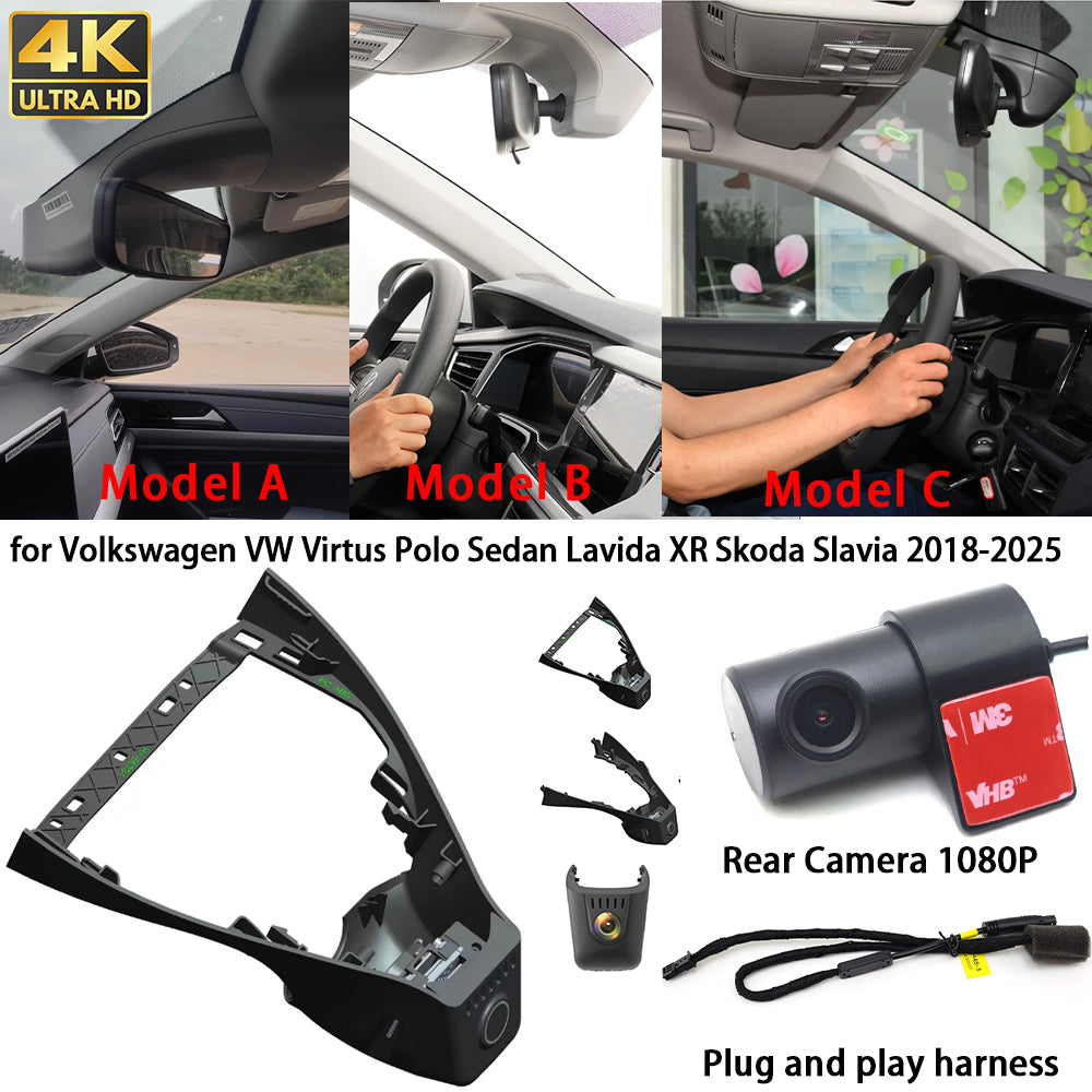 for Volkswagen VW Virtus Polo Sedan Lavida XR Skoda Slavia 2018-2025 4K Dash Cam Wifi Camera Video Recorder