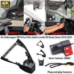 for Volkswagen VW Virtus Polo Sedan Lavida XR Skoda Slavia 2018-2025 4K Dash Cam Wifi Camera Video Recorder