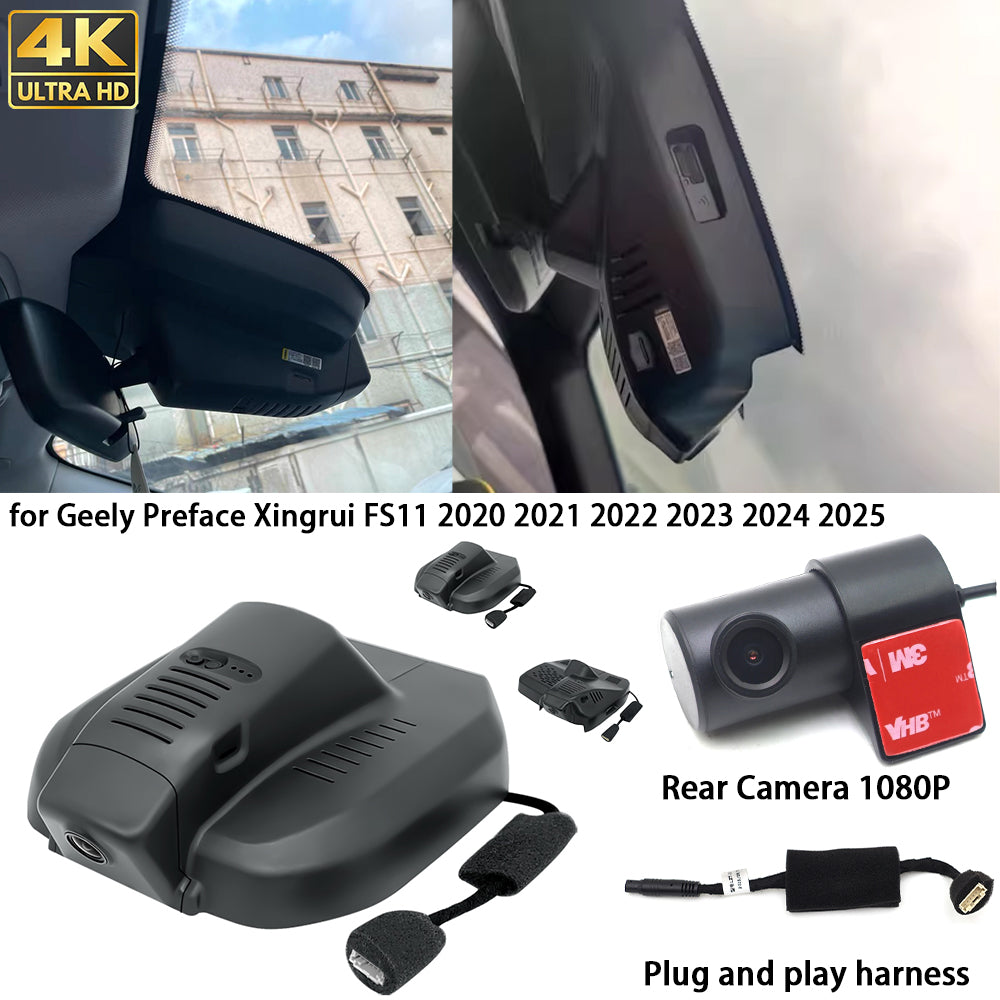 for Geely Preface Xingrui FS11 2020 2021 2022 2023 2024 2025 4K Dash Cam Wifi Camera Video Recorder