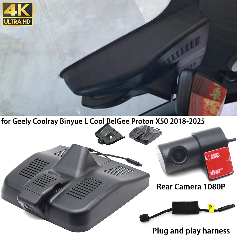 for Geely Coolray Binyue L Cool BelGee Proton X50 2018-2025 4K Dash Cam Wifi Camera Video Recorder