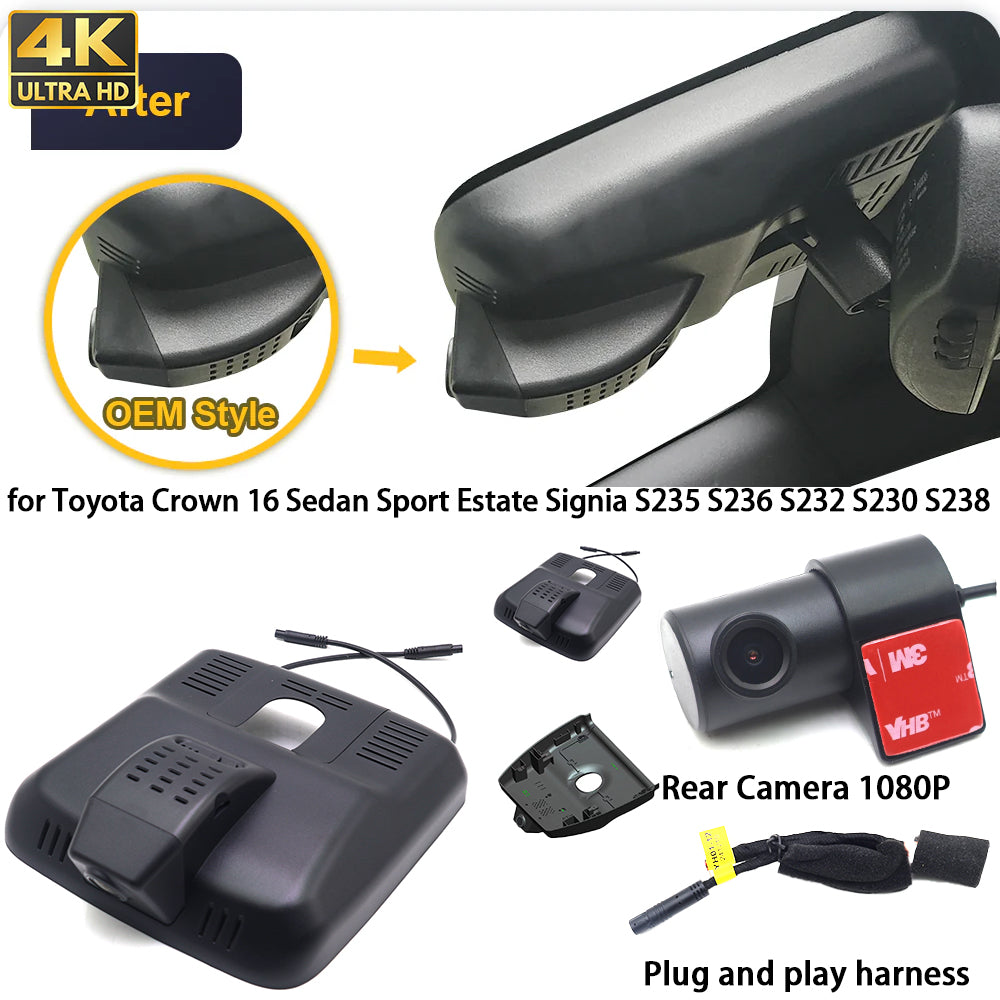 for Toyota Crown 16 Sedan Sport Estate Signia S235 S236 S232 S230 S238 4K Dash Cam Wifi Camera Video Recorder
