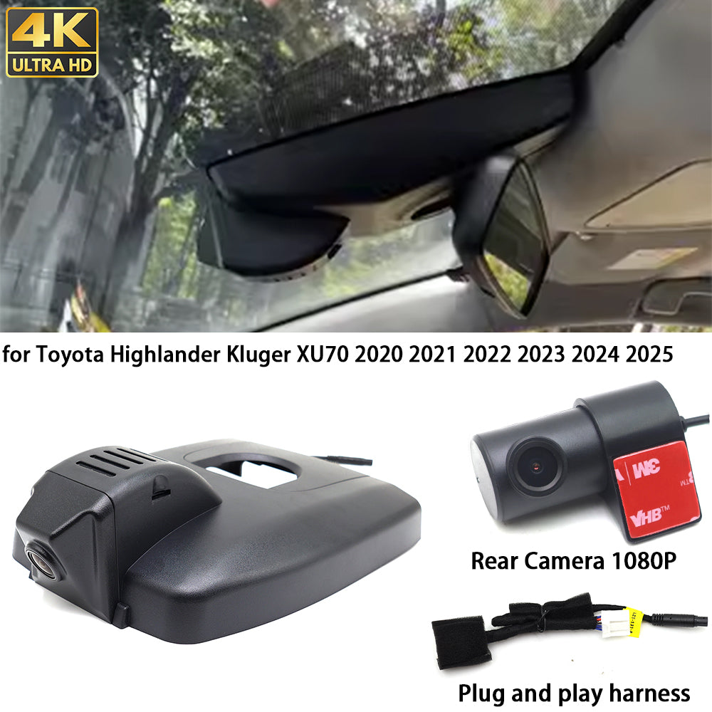 for Toyota Highlander Kluger XU70 2020 2021 2022 2023 2024 2025 4K Dash Cam Wifi Camera Video Recorder