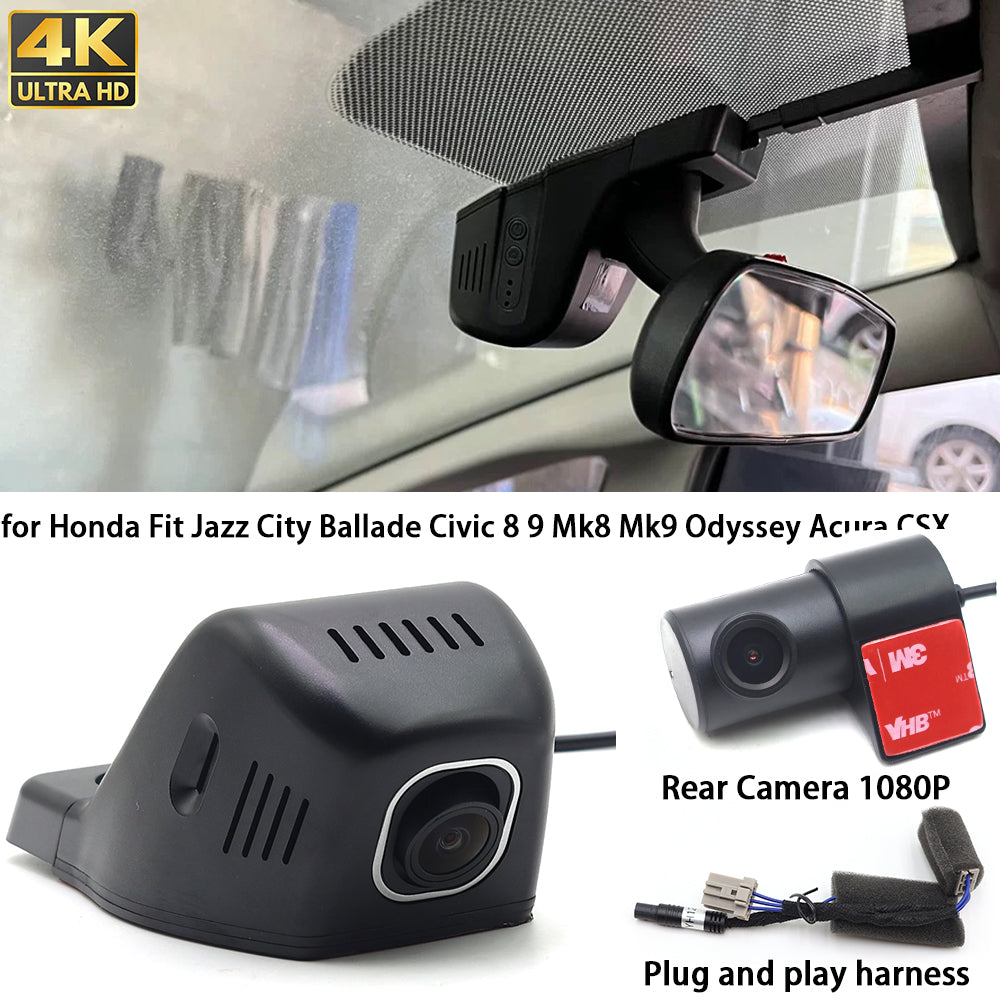 for Honda Fit Jazz City Ballade Civic 8 9 Mk8 Mk9 Odyssey Acura CSX 4K Dash Cam Wifi Camera Video Recorder