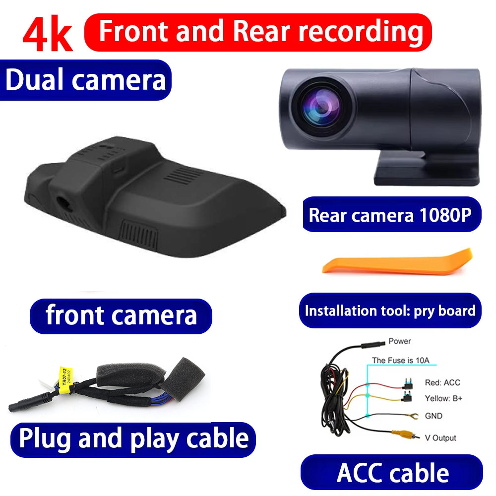 for Hongqi HS7 I 2019 2020 2021 2022 2023 HUD 4K Dash Cam Wifi Camera Video Recorder